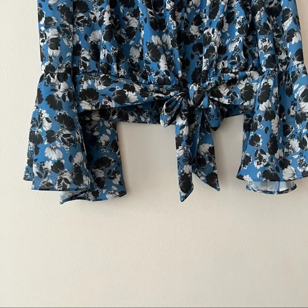 Parker Blue Floral Tie Front Off-the-Shoulder Blouse